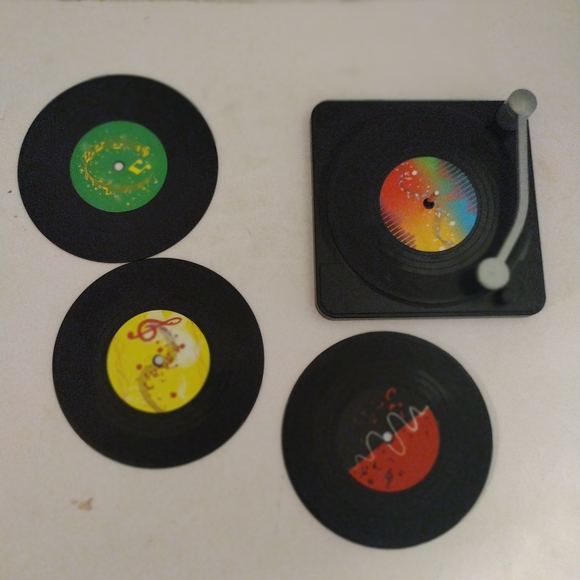 Record Player Coaster Set - Black and Brown - Picture 3 of 3